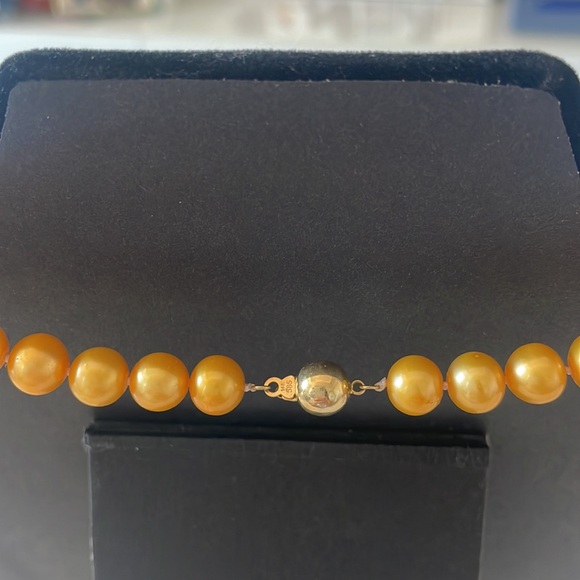 Gold South Sea Pearl Necklace 9mm 14K Gold Hallmark - Picture 6 of 12